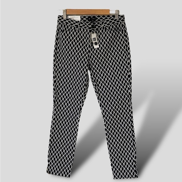 Gap Slim City Pants Black/White Print Mid Rise Stretch NWT Career Office Size 0 - Picture 1 of 11